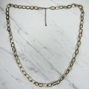 Hammered Gold Tone Long Chain Link Necklace Adjustable ✨
